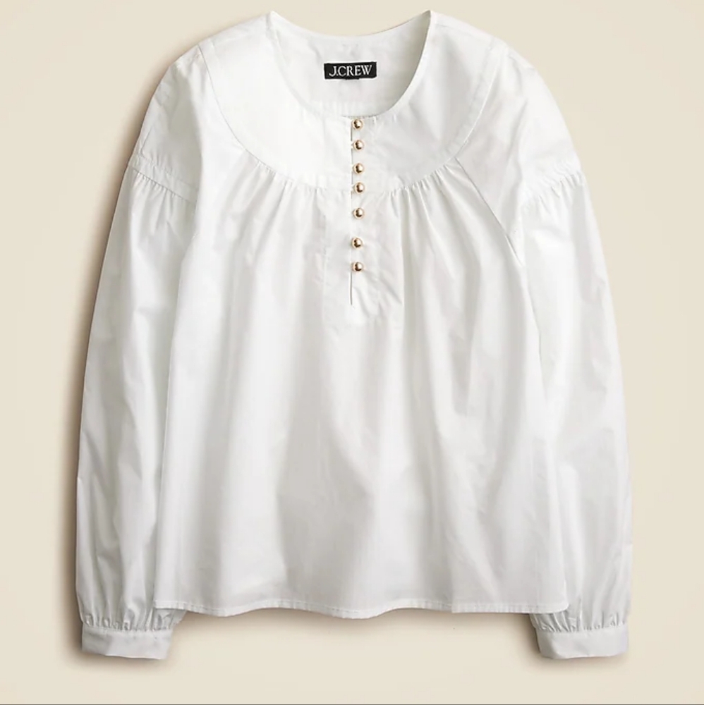 NWT J.Crew Shirred Popover Blouse In Cotton Poplin White